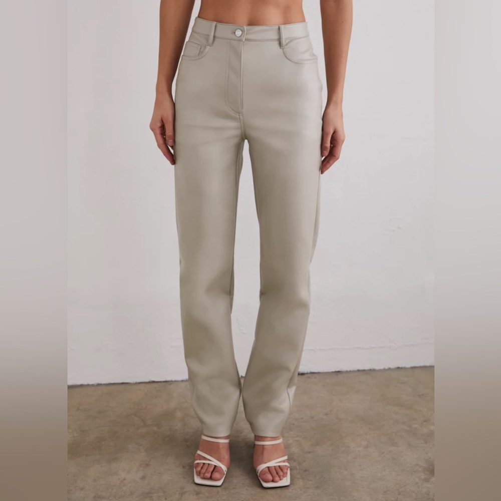 Aritzia Wilfred The Melina Pant Vegan Leather Pants Light Taupe Straight Leg